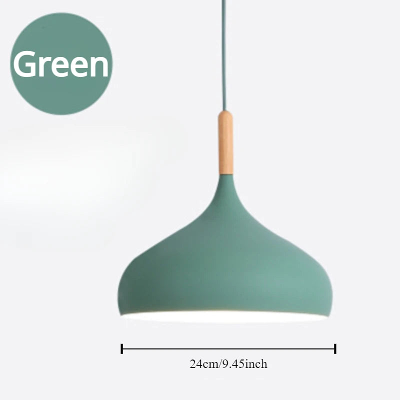 Modern Macaron Aluminum and Wood Pendant Light in Seven Colors for Kitchen