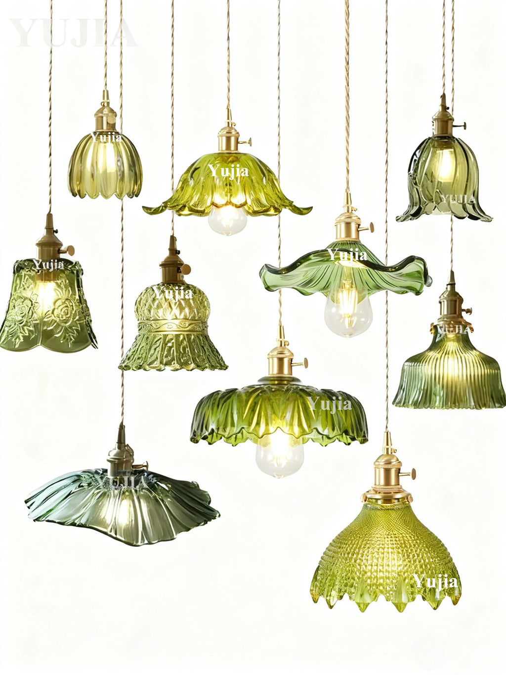 Multi-Style Nordic Pendant Lamp Green Glass Ceiling Lighting Kitchen Island Hand Brass Hanging Light fixtures for Dining Room