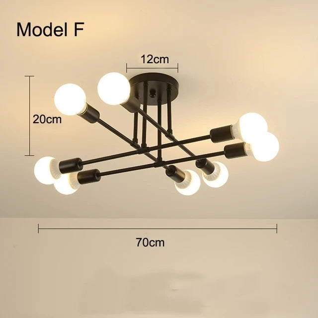 Modern Gold Sputnik Semi Flush Ceiling Light for Bedroom and Living Room