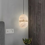 Minimalist Marble Pendant Light with Copper Accent