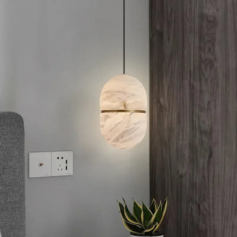 Minimalist Marble Pendant Light with Copper Accent