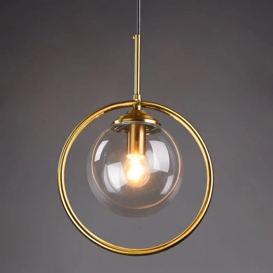 Nordic Golden Iron Pendant Light with Glass Shade