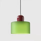 Retro Stained Glass Cylinder Pendant Light in Pastel Colors for Bedside