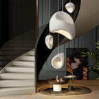 Wabi Sabi Organic Sculpted Pendant Light in White and Gray for Staircase