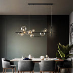 Modern Glass Bubble Linear Chandelier in Black for Dining Table