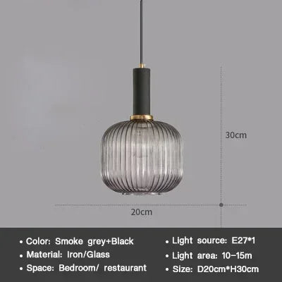 Vintage Striped Glass Pendant Light in Green Gray and Amber for Kitchen Island
