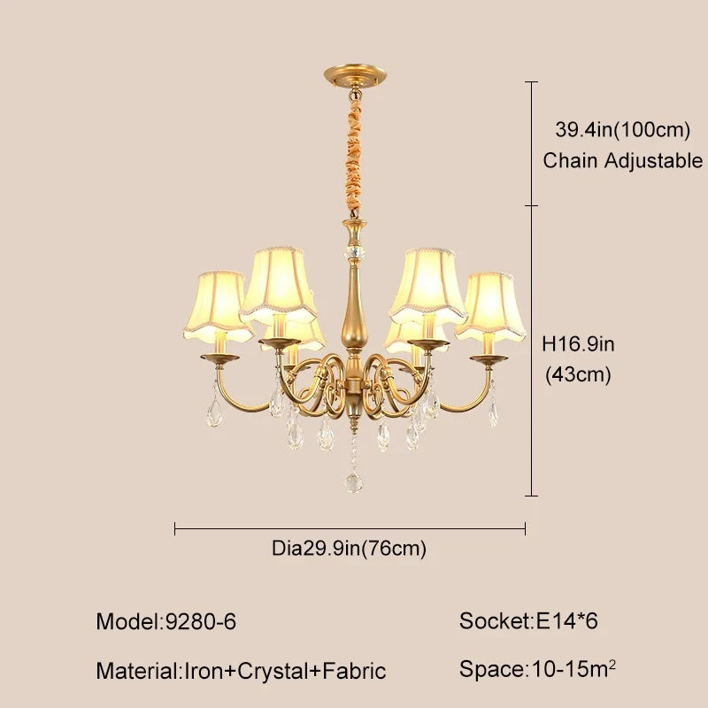 Gold Crystal Chandelier Pendant Light for Living Room