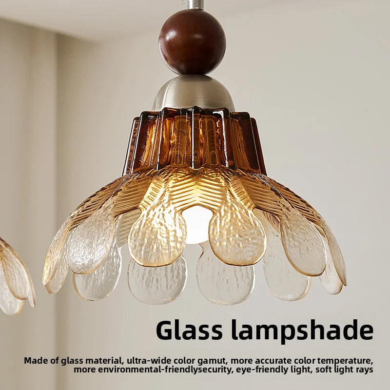 Lámpara colgante de cristal vintage Nórdica para cabecero de dormitorio Pasillo Foyer Lámpara de ambiente para restaurante americano Bar Iluminación de madera maciza