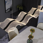 Modern Wave LED Linear Chandelier for Dining Table in Black Gold and White