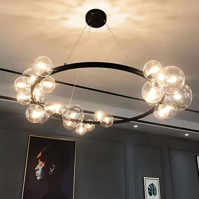 Nordic Round Glass Pendant Light Iron Frame