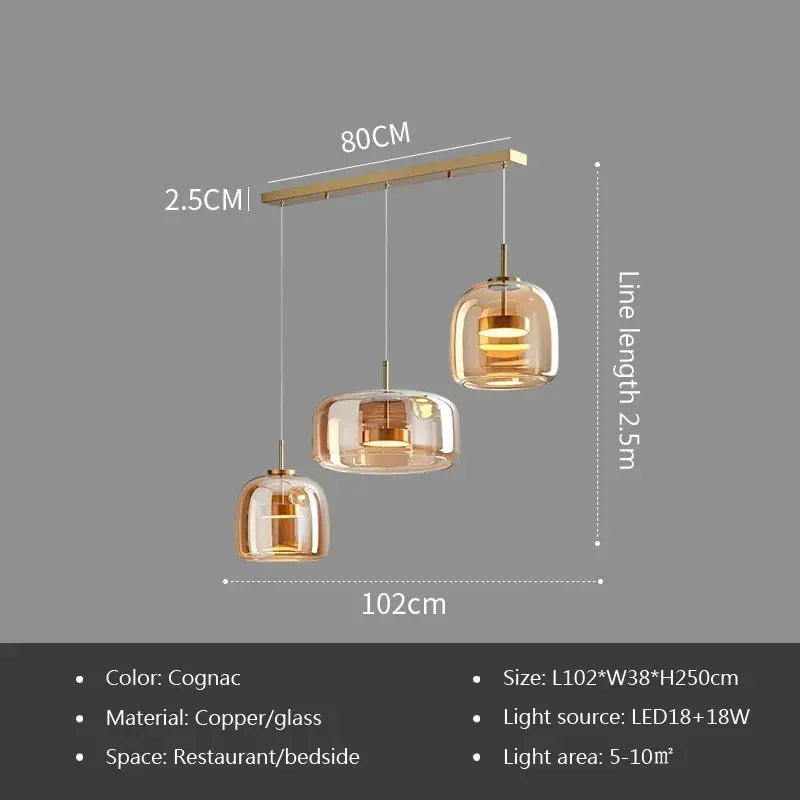 Nordic Glass Pendant Light with Brass Accent
