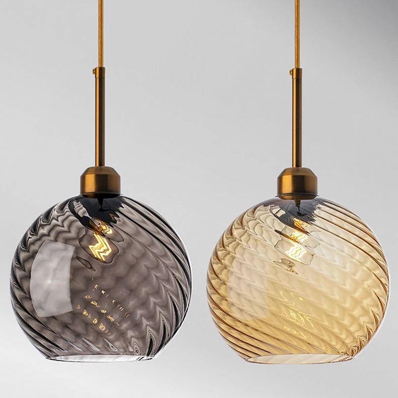 Modern Swirl Glass Pendant Light in Smoked Gray and Amber for Kitchen Island