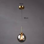 Nordic Glass Ball Pendant Light 15cm with Brass Stem for Bedside