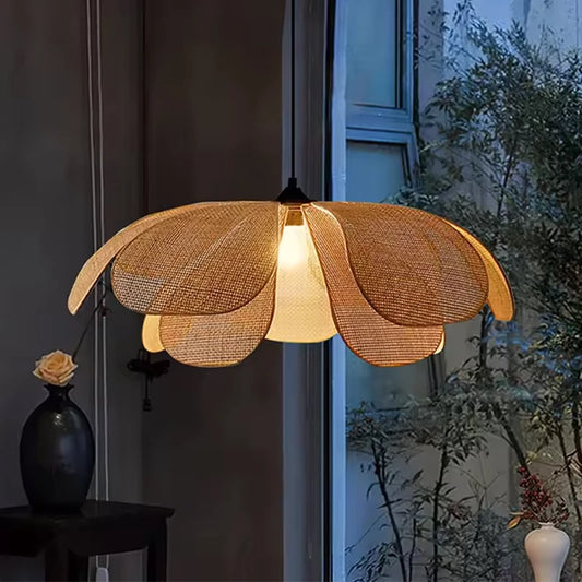 Bohemian Rattan Petal Pendant Light for Dining Room