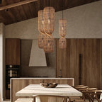 Hand Woven Rattan Column Pendant Light for Staircase and Living Room