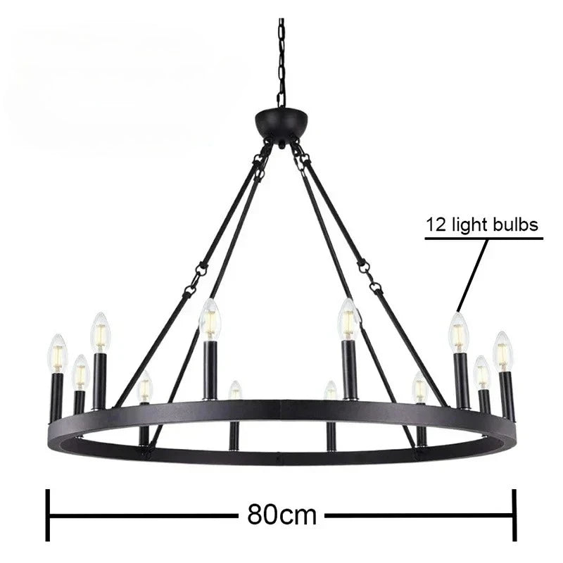 American wrought iron circular pendant light, candle pendant light, retro circular dining room light, living room pendant light