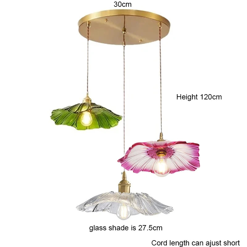 Vintage Flower Glass Pendant Light Collection with Brass Fitting for Bedroom
