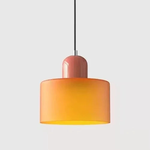 Retro Stained Glass Cylinder Pendant Light in Pastel Colors for Bedside