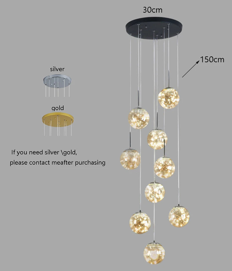 Nordic Glass Sphere Pendant Light for Stairwell
