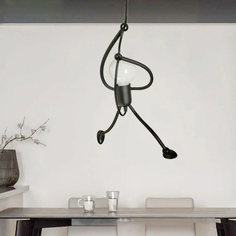 Playful Iron Climbing Man Pendant Light in Black for Kids Room