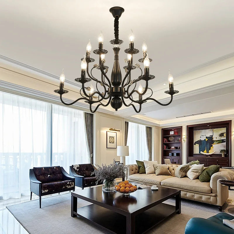 Modern Black Gold Wrought Iron Chandelier