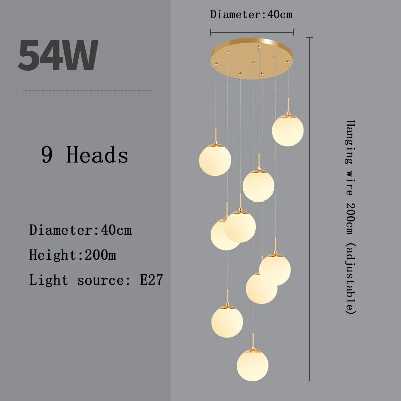 Opal Glass Ball Cluster Chandelier for Staircase and Hotel Lobby
