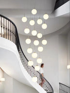 Opal Glass Ball Cluster Chandelier for Staircase and Hotel Lobby