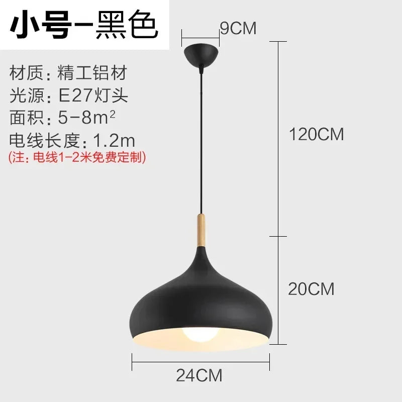 Nordic Matte Dome Pendant Light with Wood Top in Blue for Dining Room