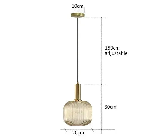 Nordic Modern Ribbed Glass Pendant Light Green/Grey/Amber Glass Hanging Lamp for Kitchen Island Dining Room Home Decor E27