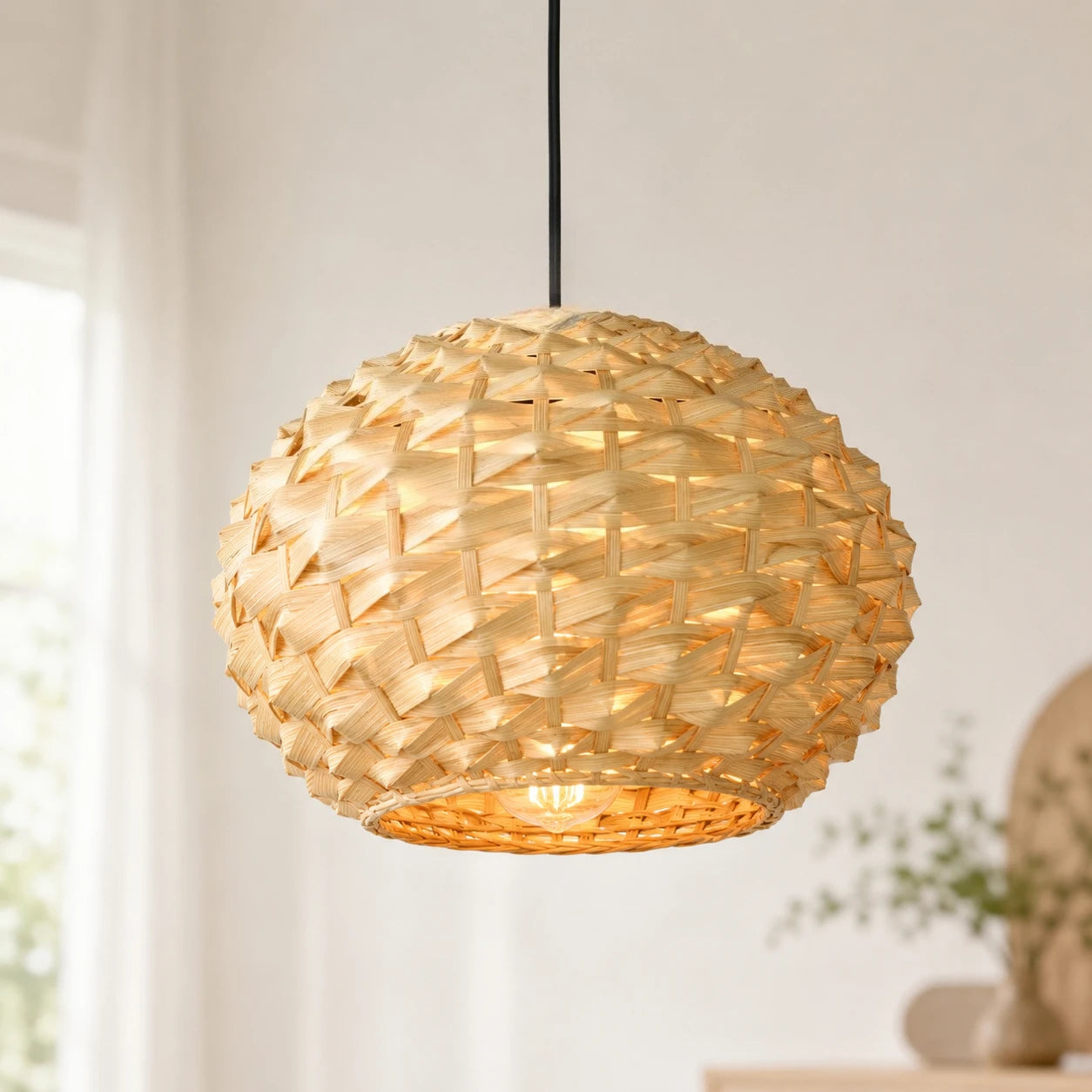 Bohemian Bamboo Rattan Pendant Light for Bedroom