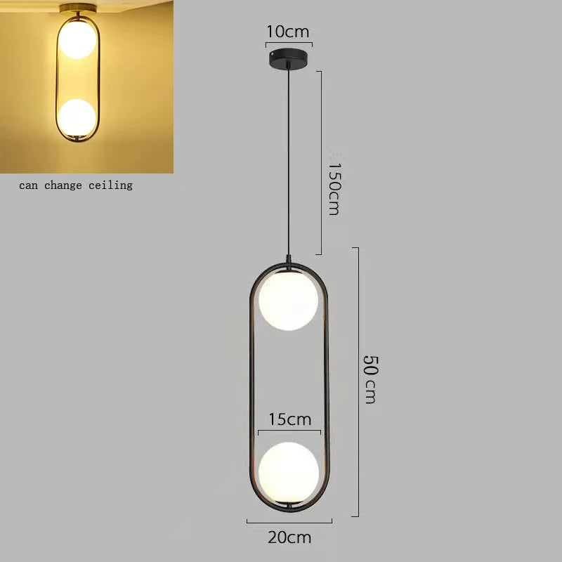 Nordic Glass Ball Pendant Light Brass Iron Hanging Lamp