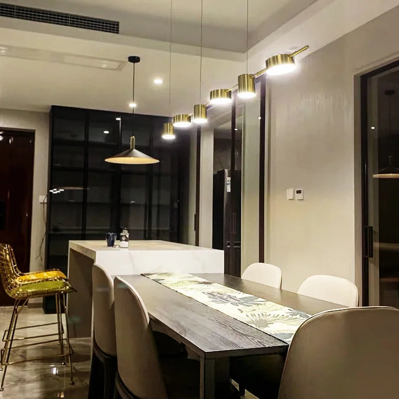 Modern Linear Disc Spotlight Chandelier in Black and Gold for Dining Table