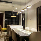 Modern Linear Disc Spotlight Chandelier in Black and Gold for Dining Table