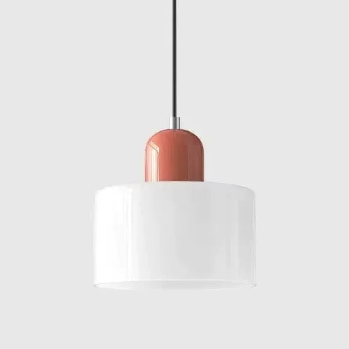 Retro Stained Glass Cylinder Pendant Light in Pastel Colors for Bedside