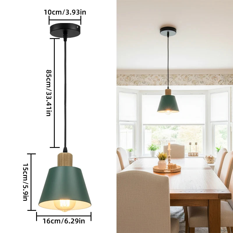 Lámpara Colgante Nórdica de Metal con Detalles de Madera