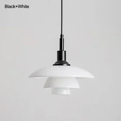 Danish Three Tier Glass Dish Pendant Light in White and Gold for Dining Room