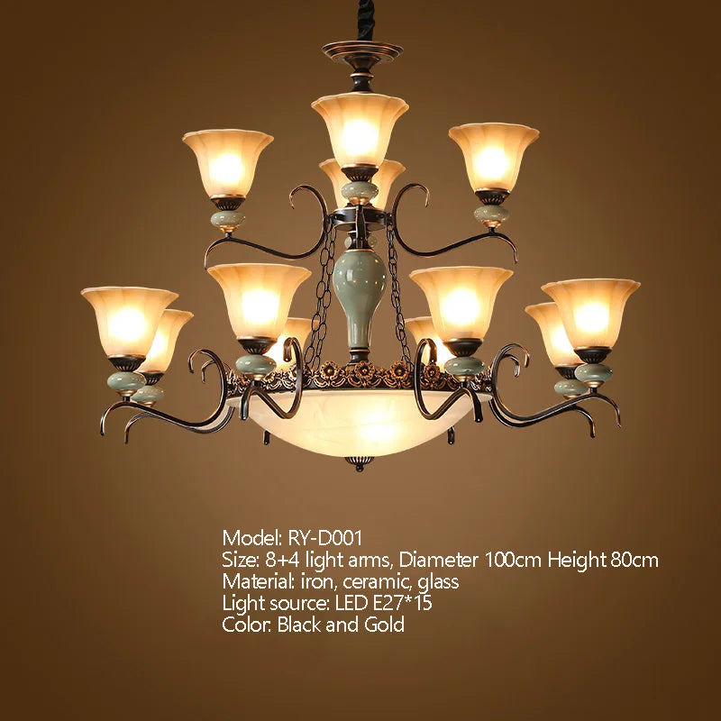 Vintage Iron Ceramic Chandelier Multi-Size