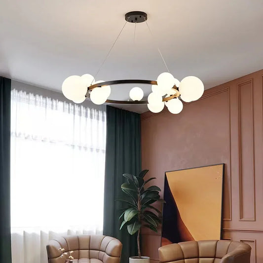 Nordic Round Glass Pendant Light Iron Frame