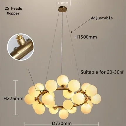 Candelabro Anillo Escandinavo con Lámpara Colgante de Bola de Cristal para Sala de Estar y Comedor