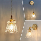 Vintage Textured Flower Glass Pendant Light with Brass Fitting for Bedside