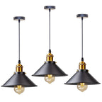 Retro Industrial Black Cone Pendant Light with Brass Fitting for Kitchen