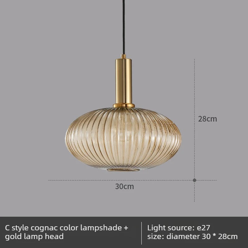 Lámpara colgante de cristal nórdico con acabado de cobre