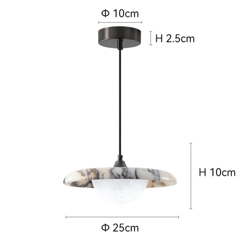 Luxury Veined Marble Saucer Pendant Light with Glowing Dome for Bedroom