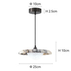 Luxury Veined Marble Saucer Pendant Light with Glowing Dome for Bedroom