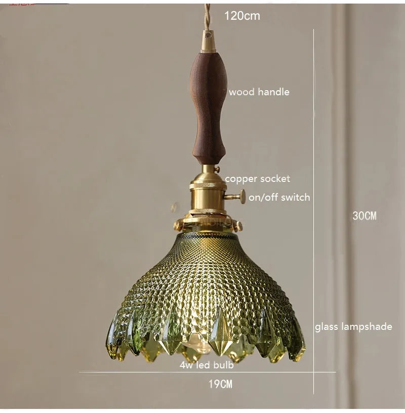 Retro Colored Glass Pendant Light Collection with Brass Fitting for Cafe