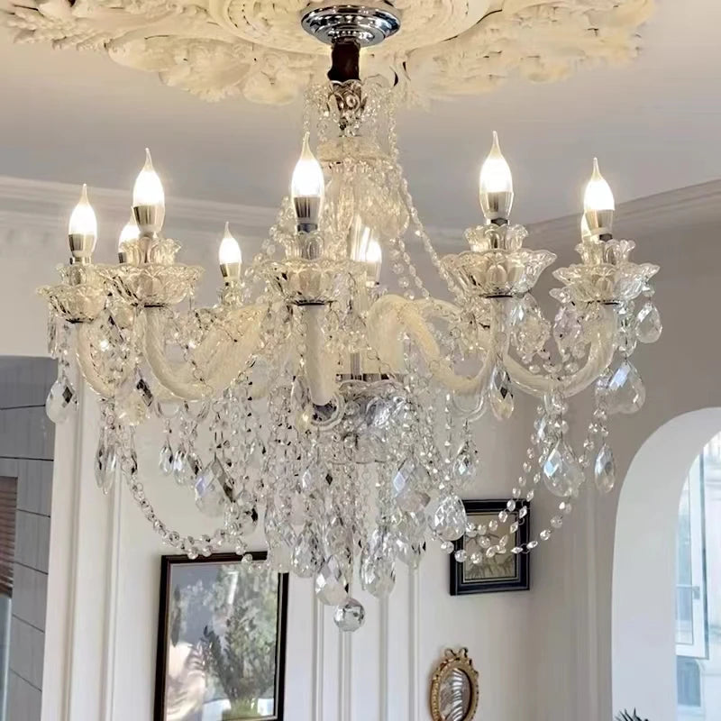 Lámpara de araña de cristal europea para salón, ambiente, lámpara de techo moderna, minimalista, para dormitorio, comedor, hogar, luz de villa, candelabro.