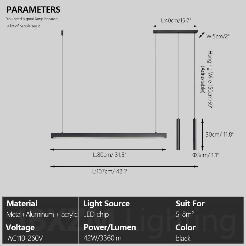 Minimalist Black Aluminum Linear Pendant Light