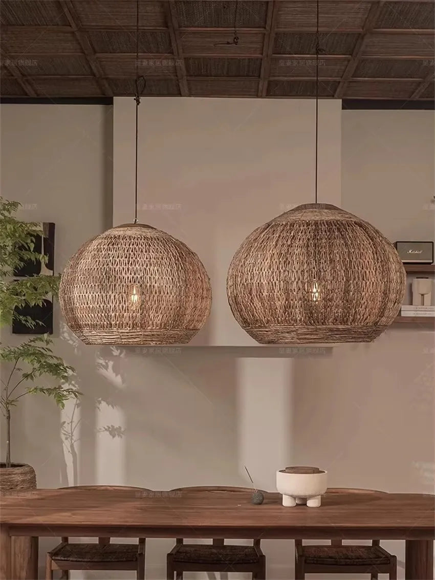 Bohemian Rattan Woven Pendant Light for Dining Room