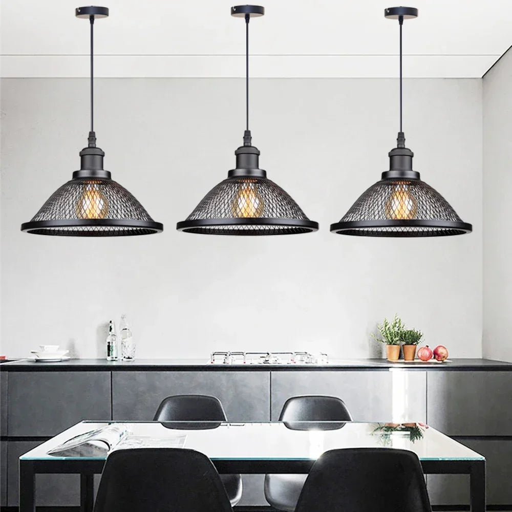 Industrial Black Iron Mesh Pendant Light for Dining