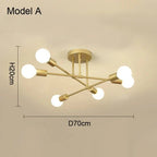 Modern Gold Sputnik Semi Flush Ceiling Light for Bedroom and Living Room